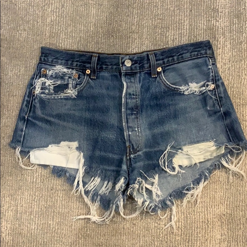 Levi Blue Denim Distressed Shorts
